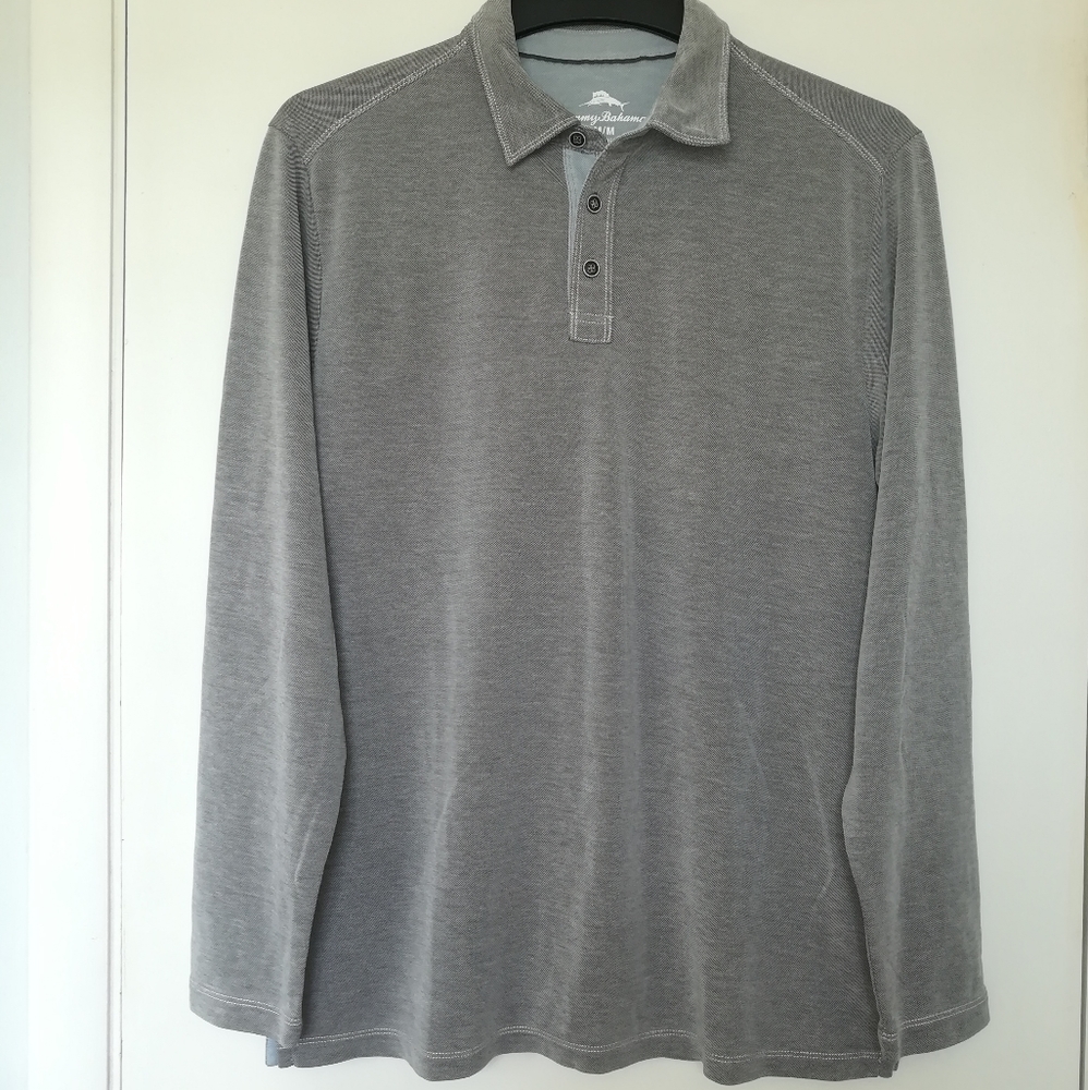 Men's Tommy Bahama Long Sleeve Gray Tencel Lyocell Polo [M]